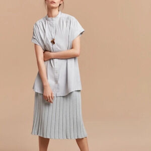 Wilfred Aritzia Bertillon Oversized Cotton Button Up Tunic Blouse Grey XXS